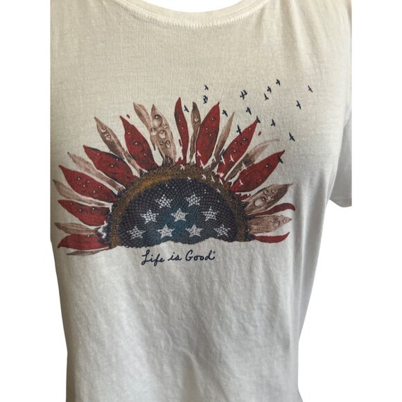 Life Is Good Crusher-Lite Red White Blue Sunflower Tee White L 100% Cotton - Picture 2 of 8